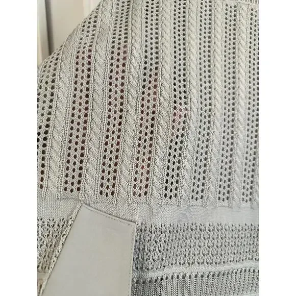 MING WANG Plus Size Tailored Moto Jacket Zip-Front Mixed-Media Mesh Limestone 2X - Picture 3 of 5